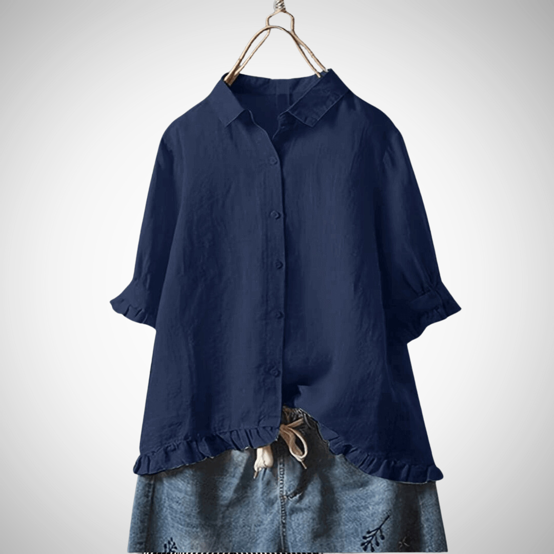 Leah Elegant Cotton Shirt – Tijdloos & Comfortabel Katoen-Linnen Blouse