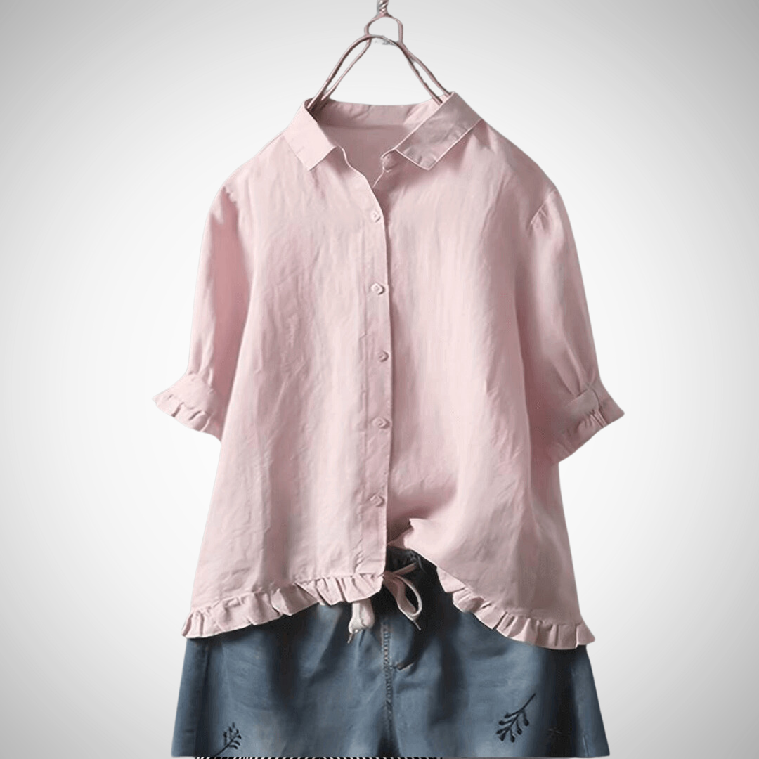 Leah Elegant Cotton Shirt – Tijdloos & Comfortabel Katoen-Linnen Blouse