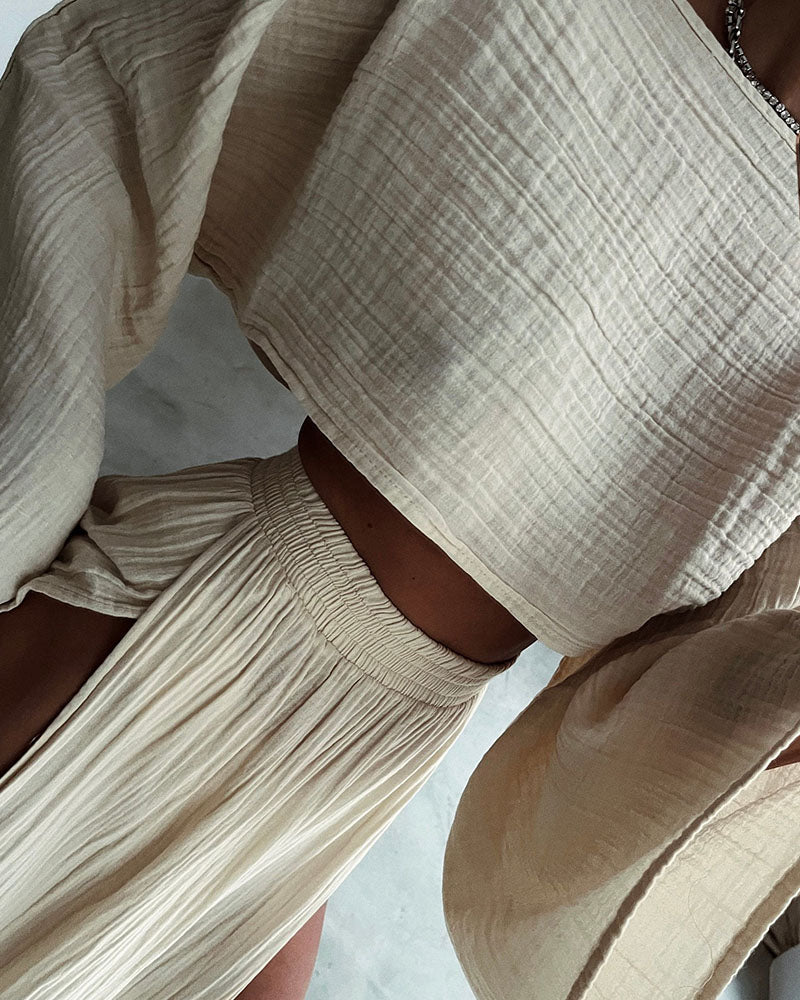 Isabella Comfortabele Katoenen Set met Top en Splitrok