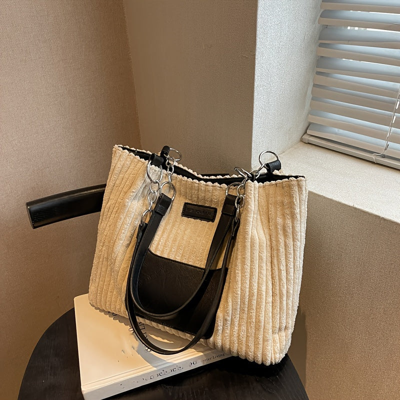 Eva Luxe Velours Côtelé Handtas – Elegant & Ruim met Gouden Ketting