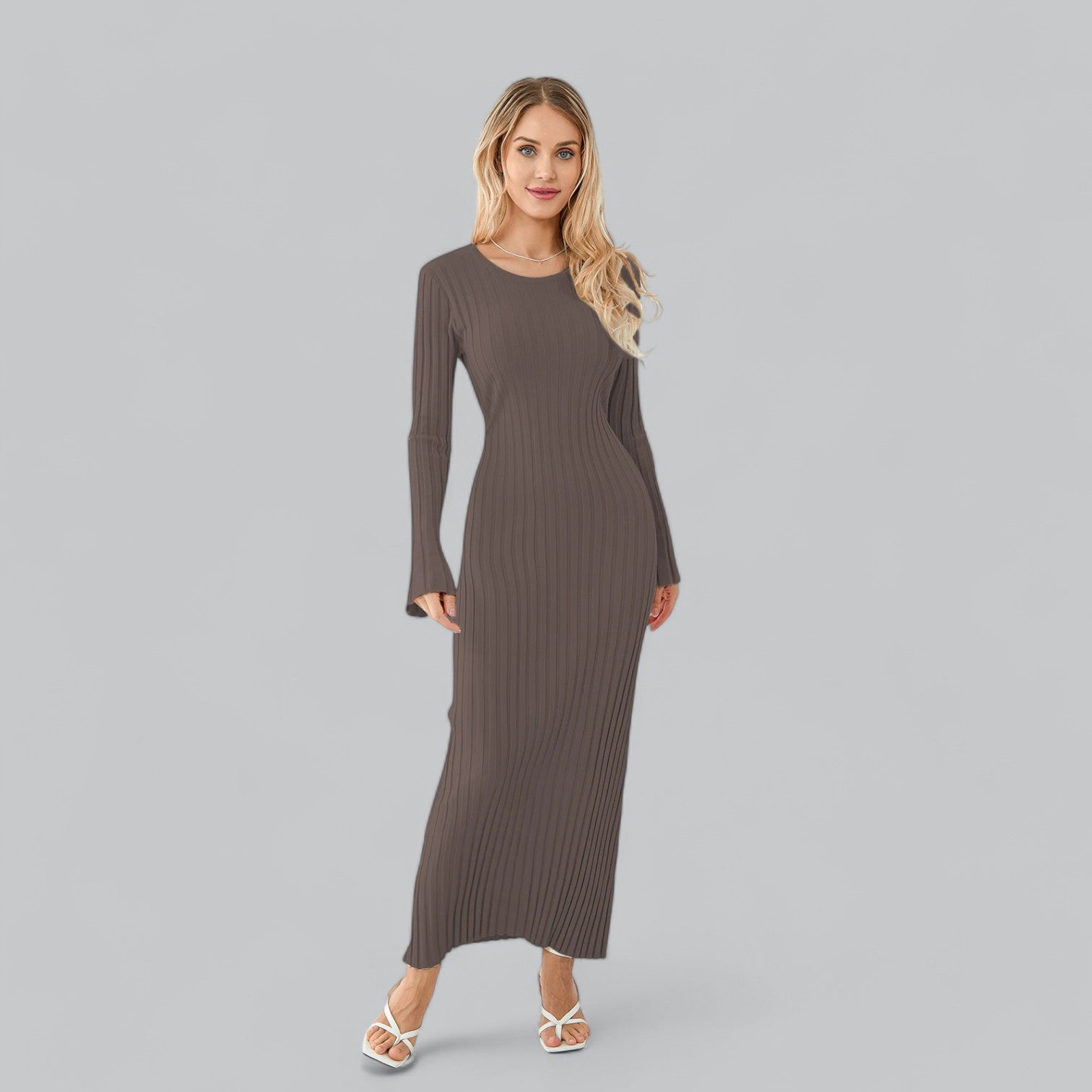 Aurora - Elegant Lace-Up Maxi Jurk met Fluwelen Ribstructuur