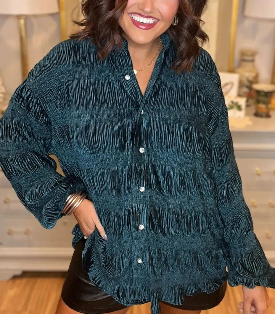 Charlotte | Velvet Blouse with Elegant Ruffles