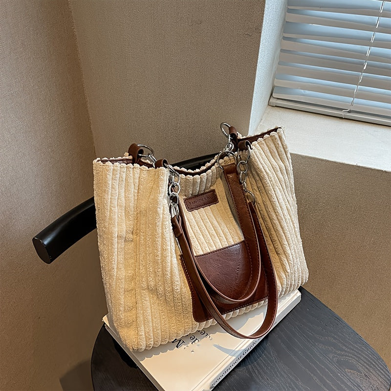 Eva Luxe Velours Côtelé Handtas – Elegant & Ruim met Gouden Ketting