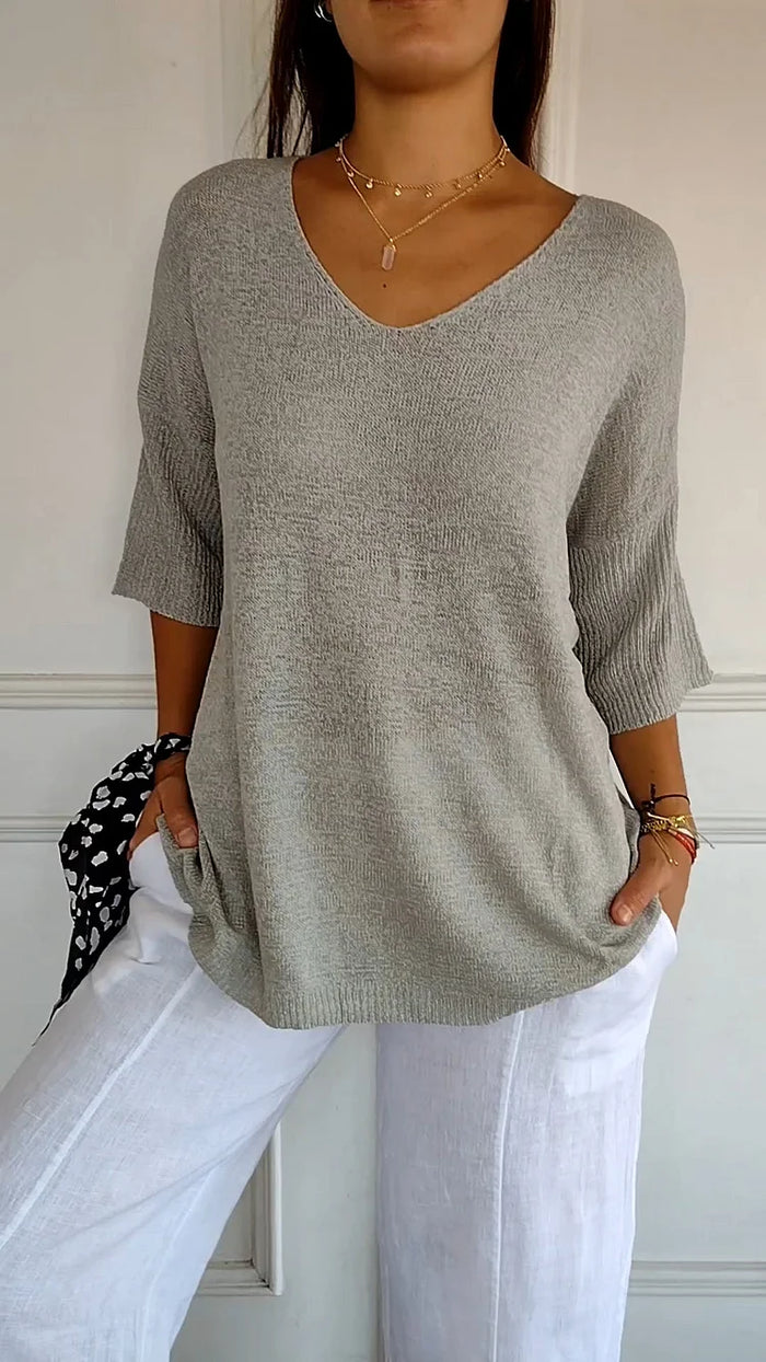 Emma Soft Knitted Top with V-Neck – Stylish & Comfortable
