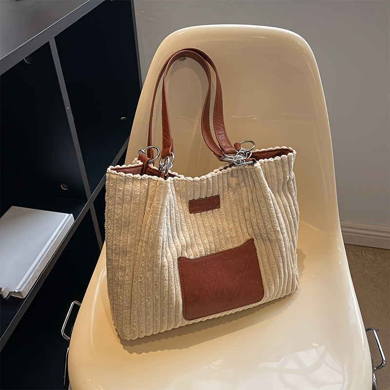 Eva Luxe Velours Côtelé Handtas – Elegant & Ruim met Gouden Ketting