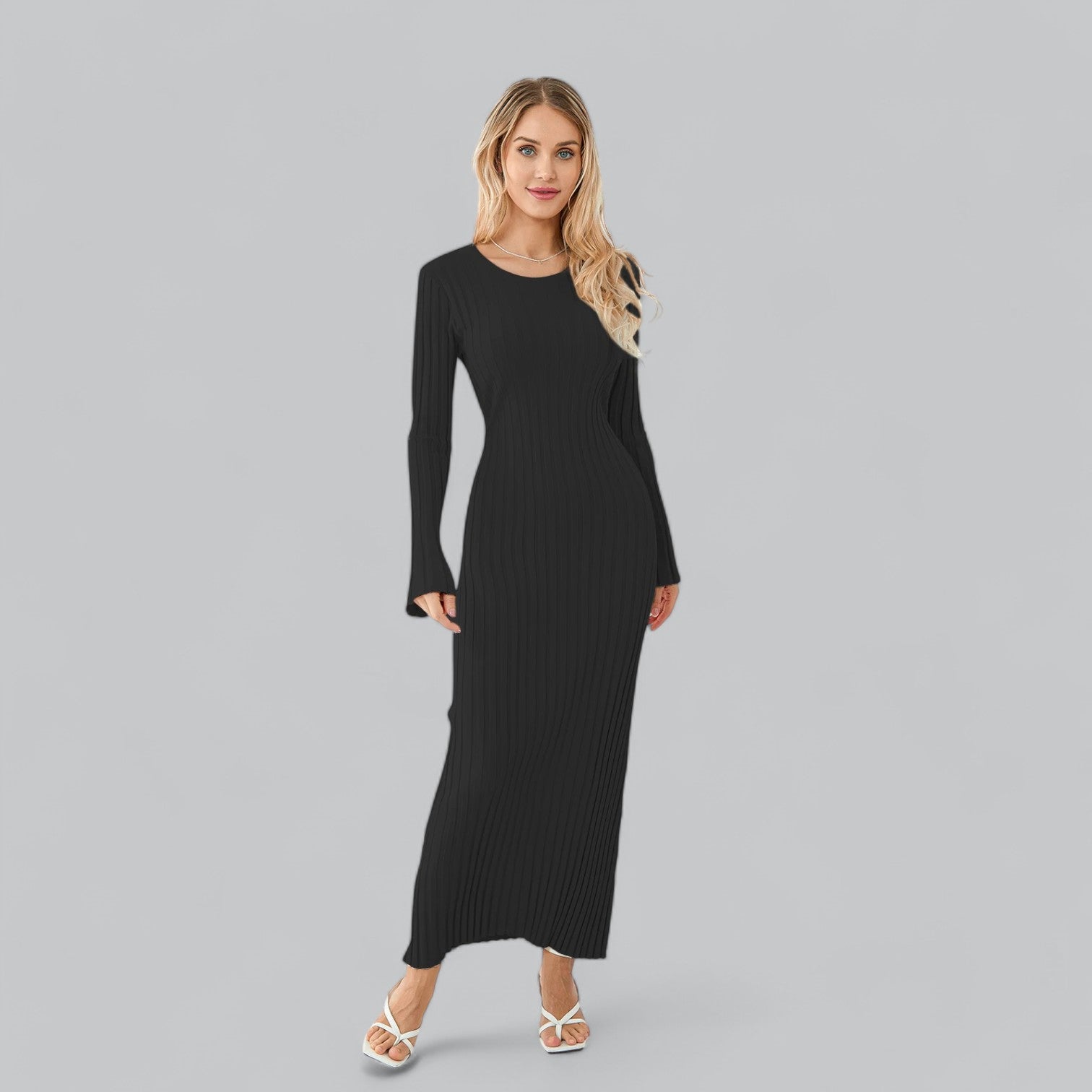 Aurora - Elegant Lace-Up Maxi Jurk met Fluwelen Ribstructuur
