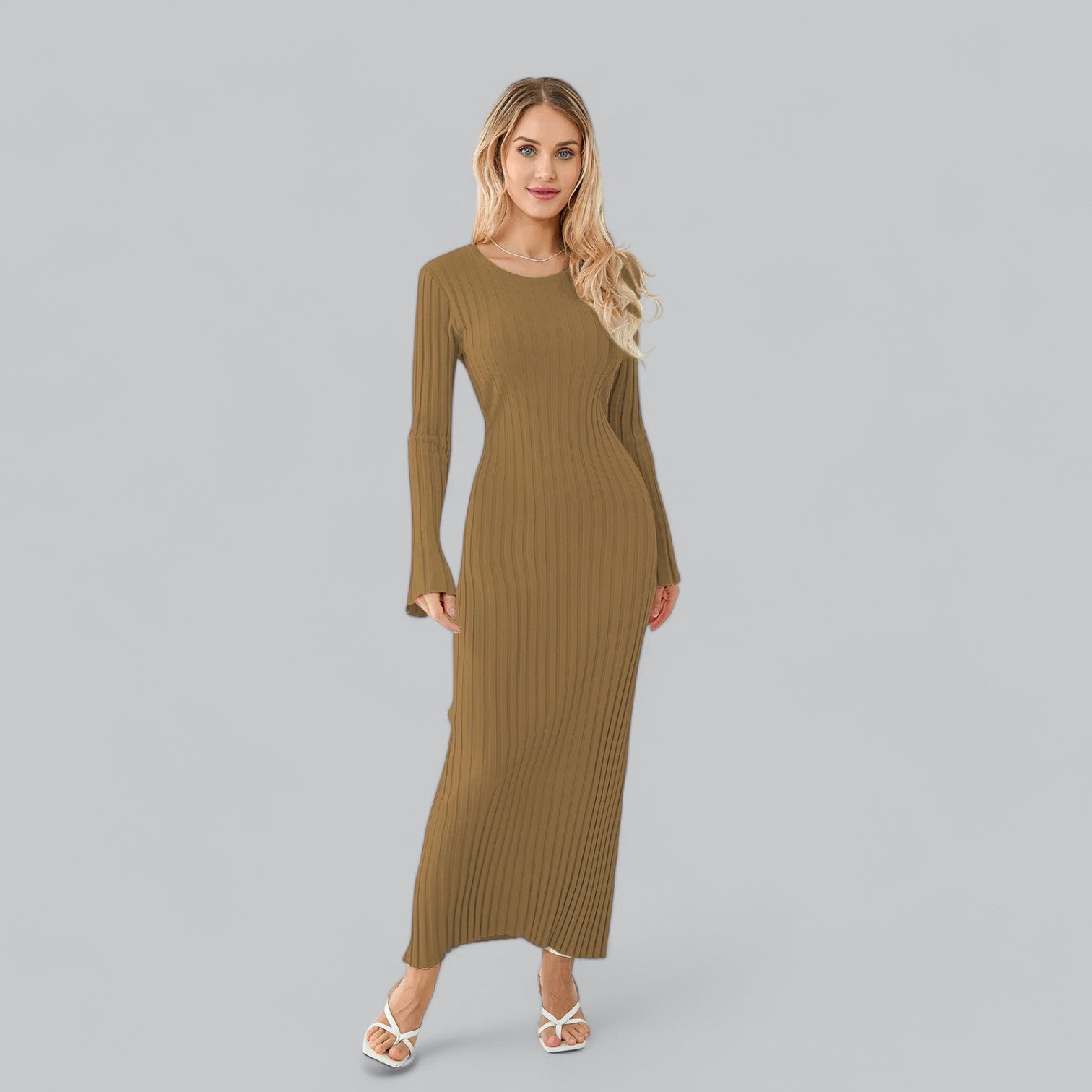 Aurora - Elegant Lace-Up Maxi Jurk met Fluwelen Ribstructuur