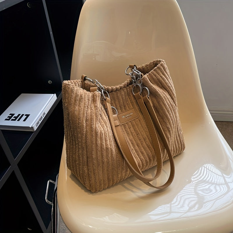 Eva Luxe Velours Côtelé Handtas – Elegant & Ruim met Gouden Ketting