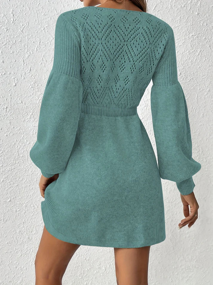 Eliza - Jurk met Eyelet Detail - Elegante A-Lijn & Getailleerde Pasvorm