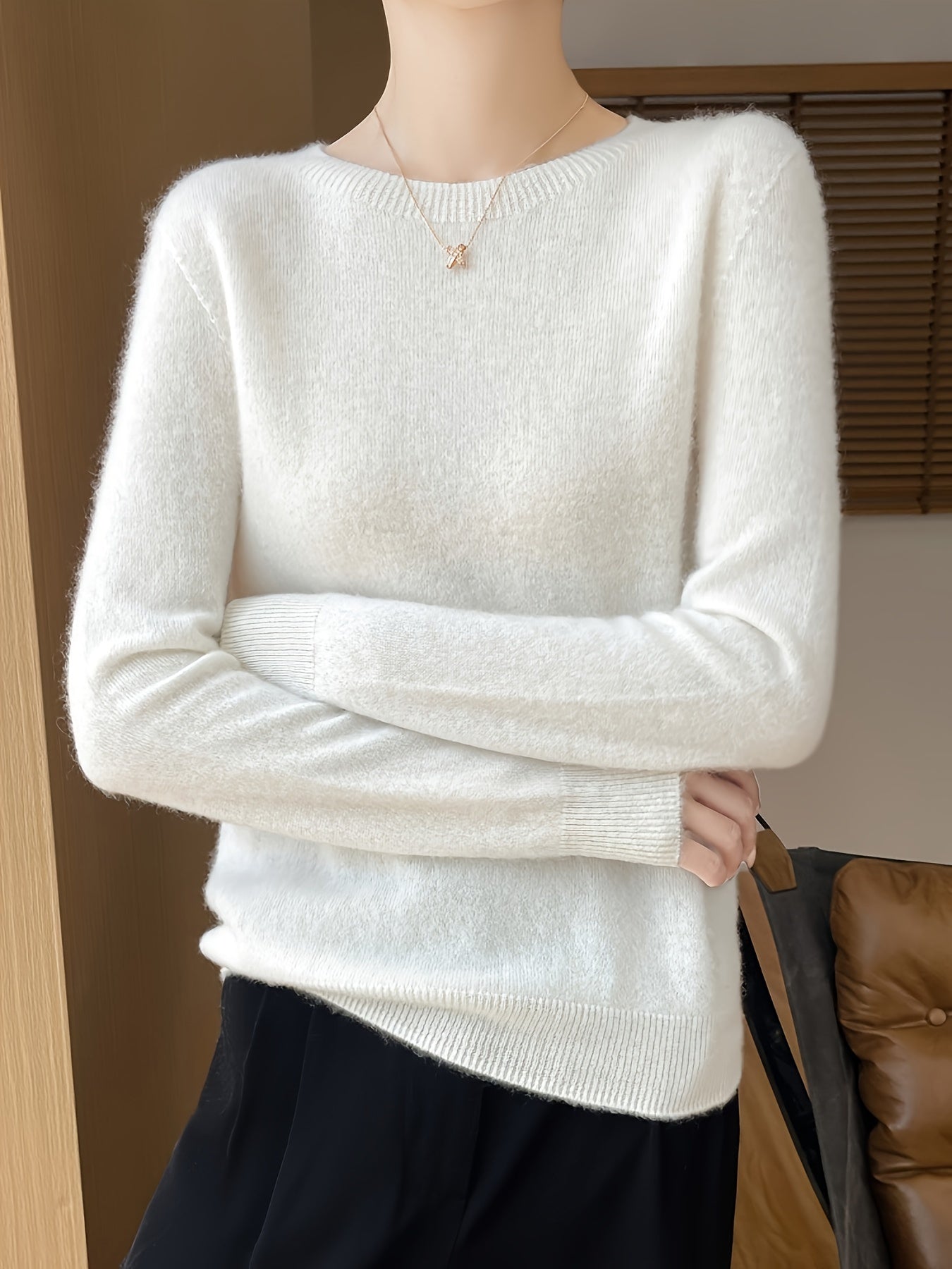 Noa - Wool Shearling Pullover - Elegant & Comfortabel - Met Crew Neck