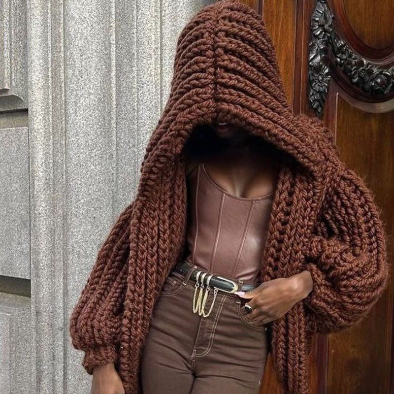 Amara Handgebreide Chunky Hooded Cardigan