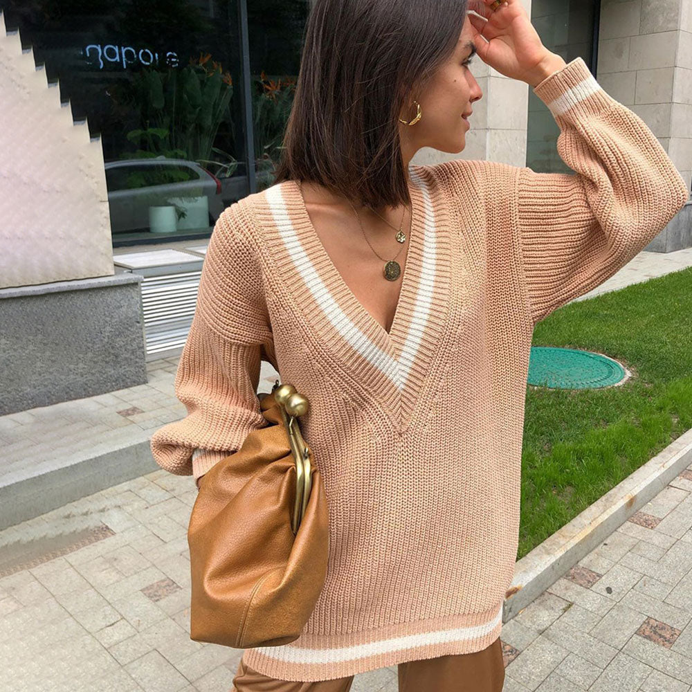 Claire College Preppy V-Neck Oversized Sweater