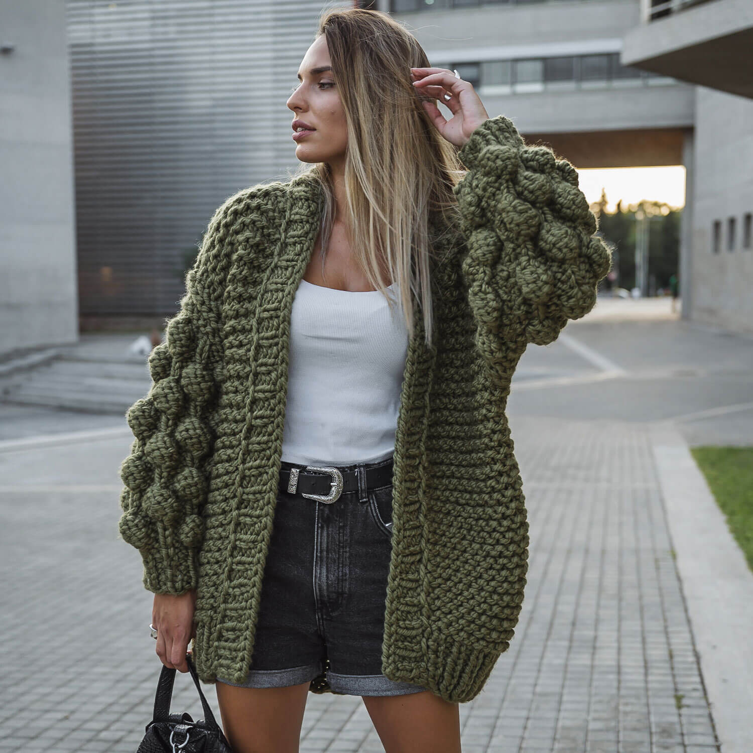 Louisa Popcorn Bubble Sleeve Cardigan