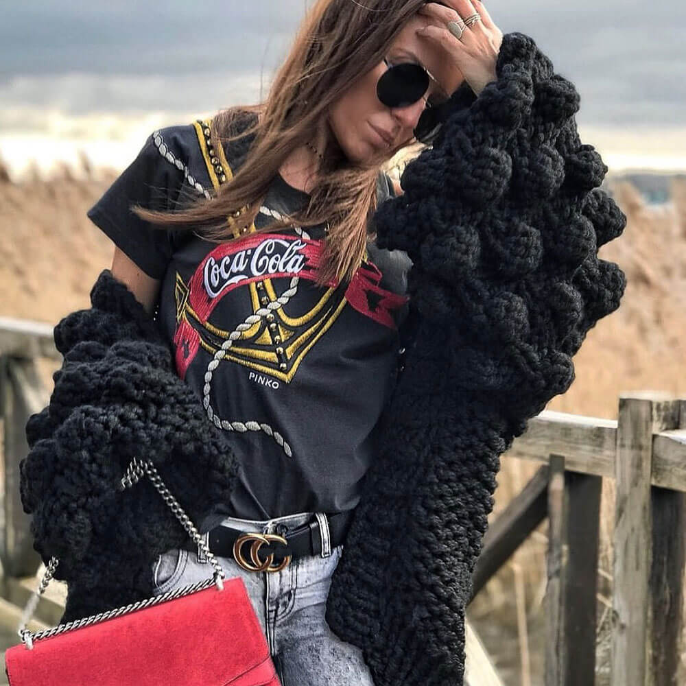 Louisa Popcorn Bubble Sleeve Cardigan