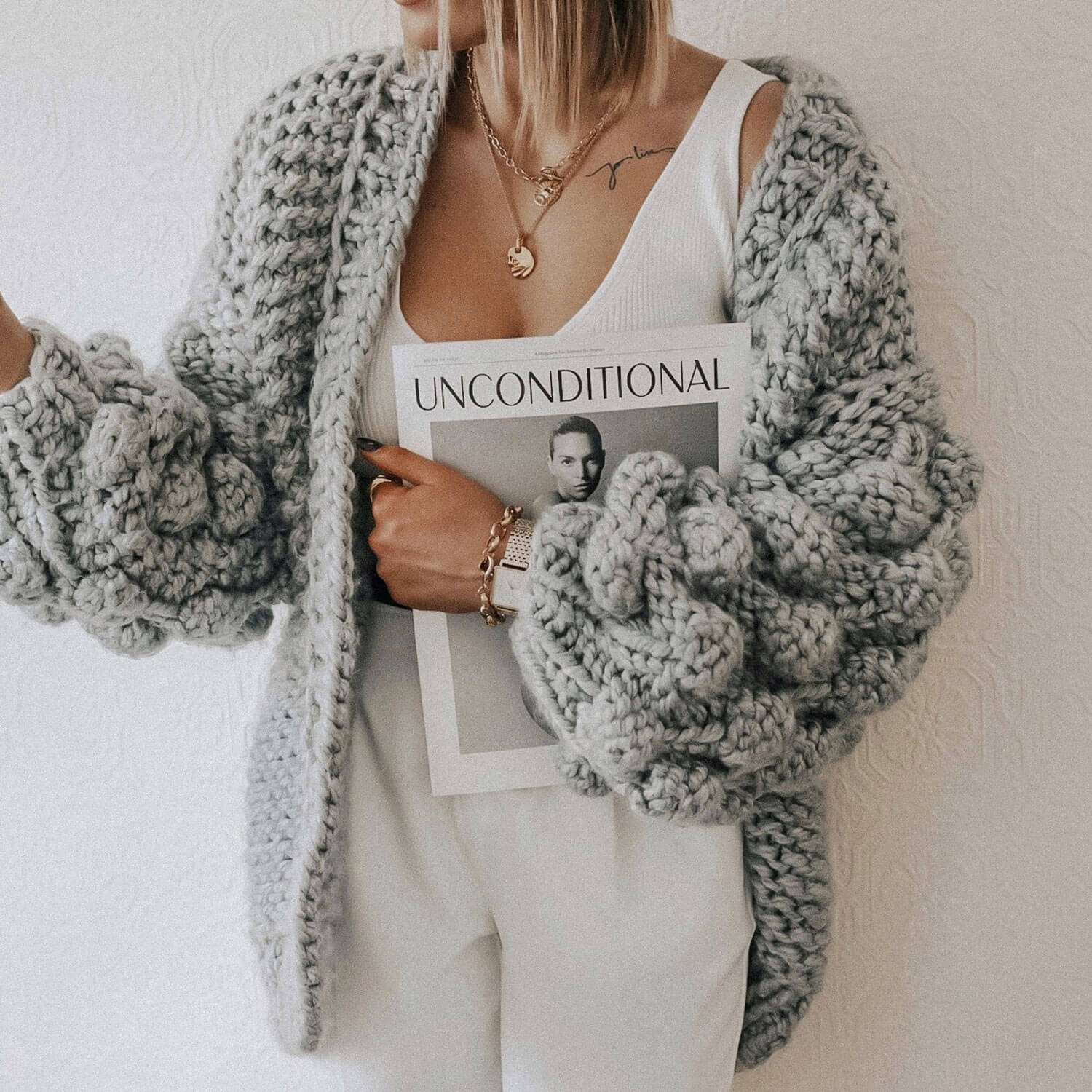 Louisa Popcorn Bubble Sleeve Cardigan