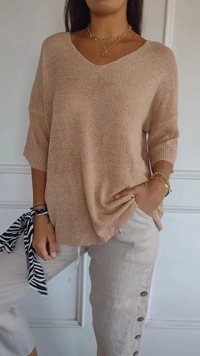 Emma Soft Knitted Top with V-Neck – Stylish & Comfortable