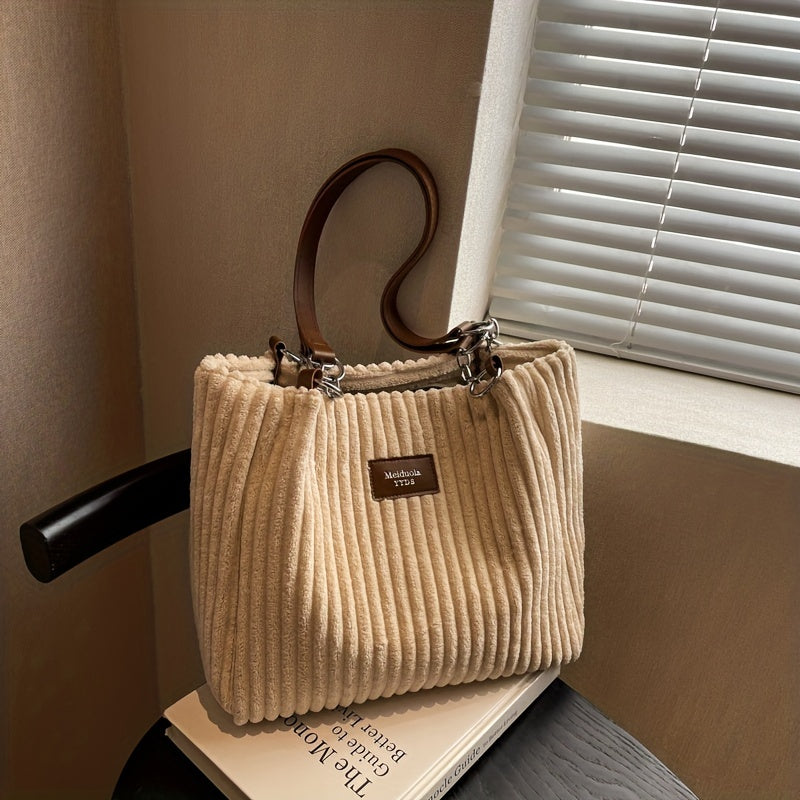 Eva Luxe Velours Côtelé Handtas – Elegant & Ruim met Gouden Ketting