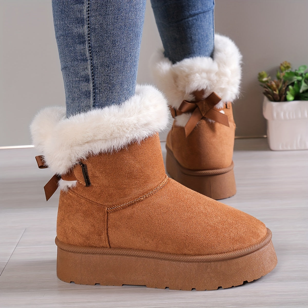 Livia Thermo Laarzen | Warme Pluche Boots met Strik