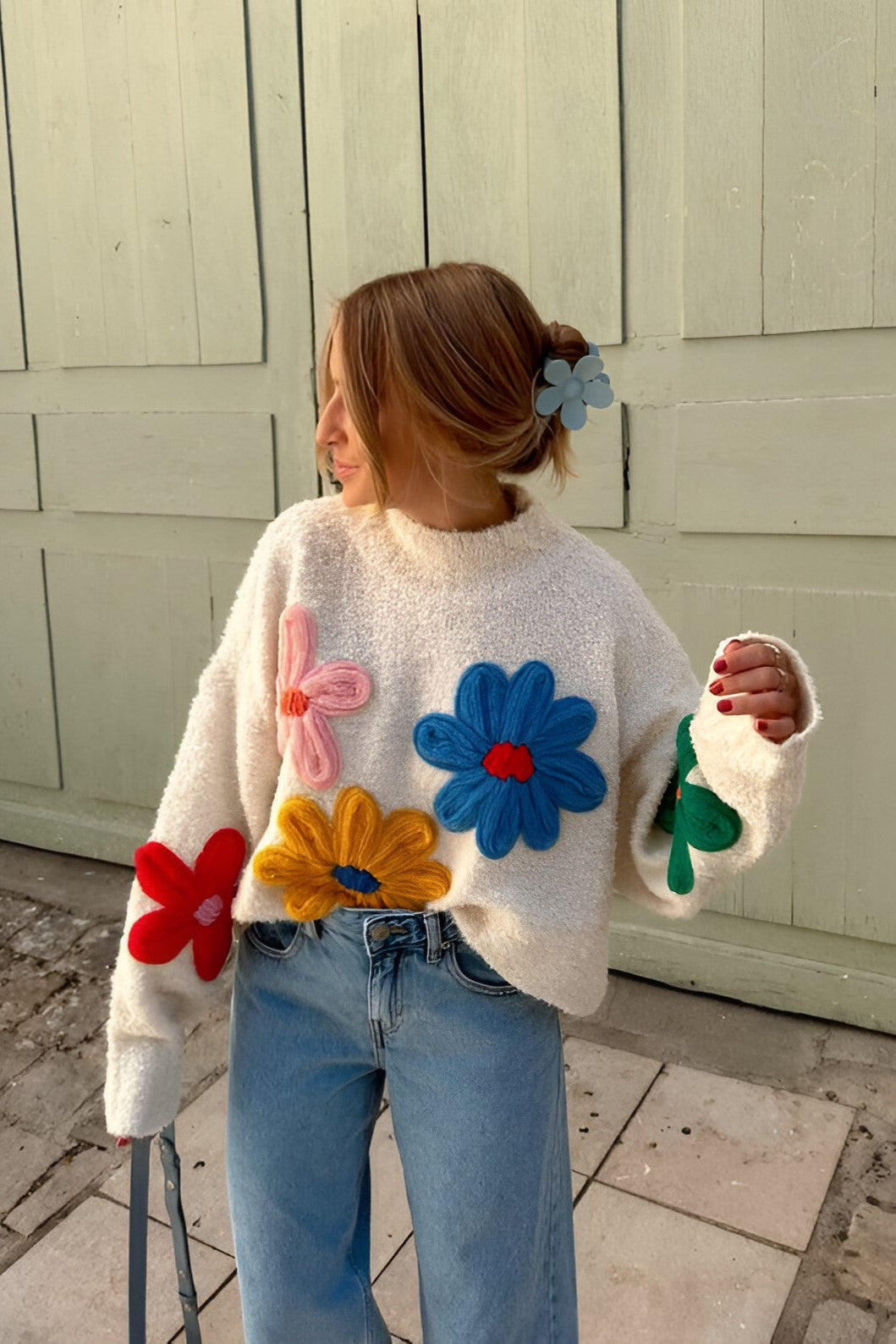 Yara's Luxe Knitted Sweater Jacket with Playful Check Pattern