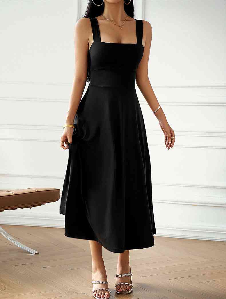 Isabelle Elegant Midi Dress with Square Neckline and Bow Detail