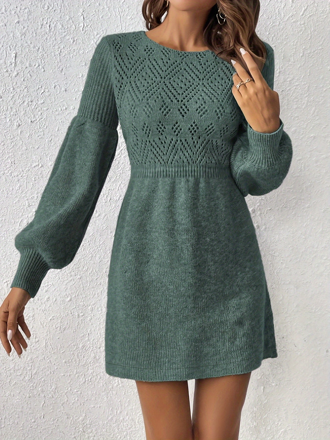 Eliza - Jurk met Eyelet Detail - Elegante A-Lijn & Getailleerde Pasvorm