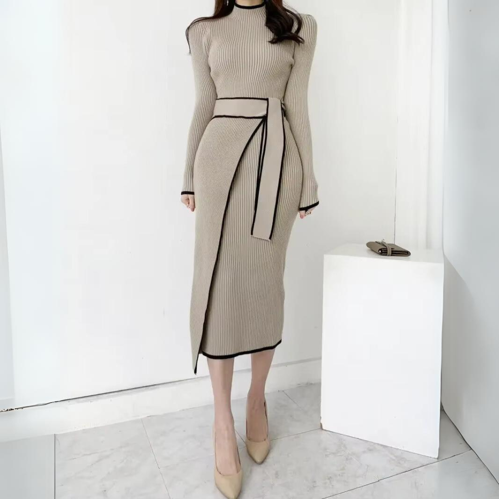 Erica - Elegante Gebreide Jurk met Ceintuur
