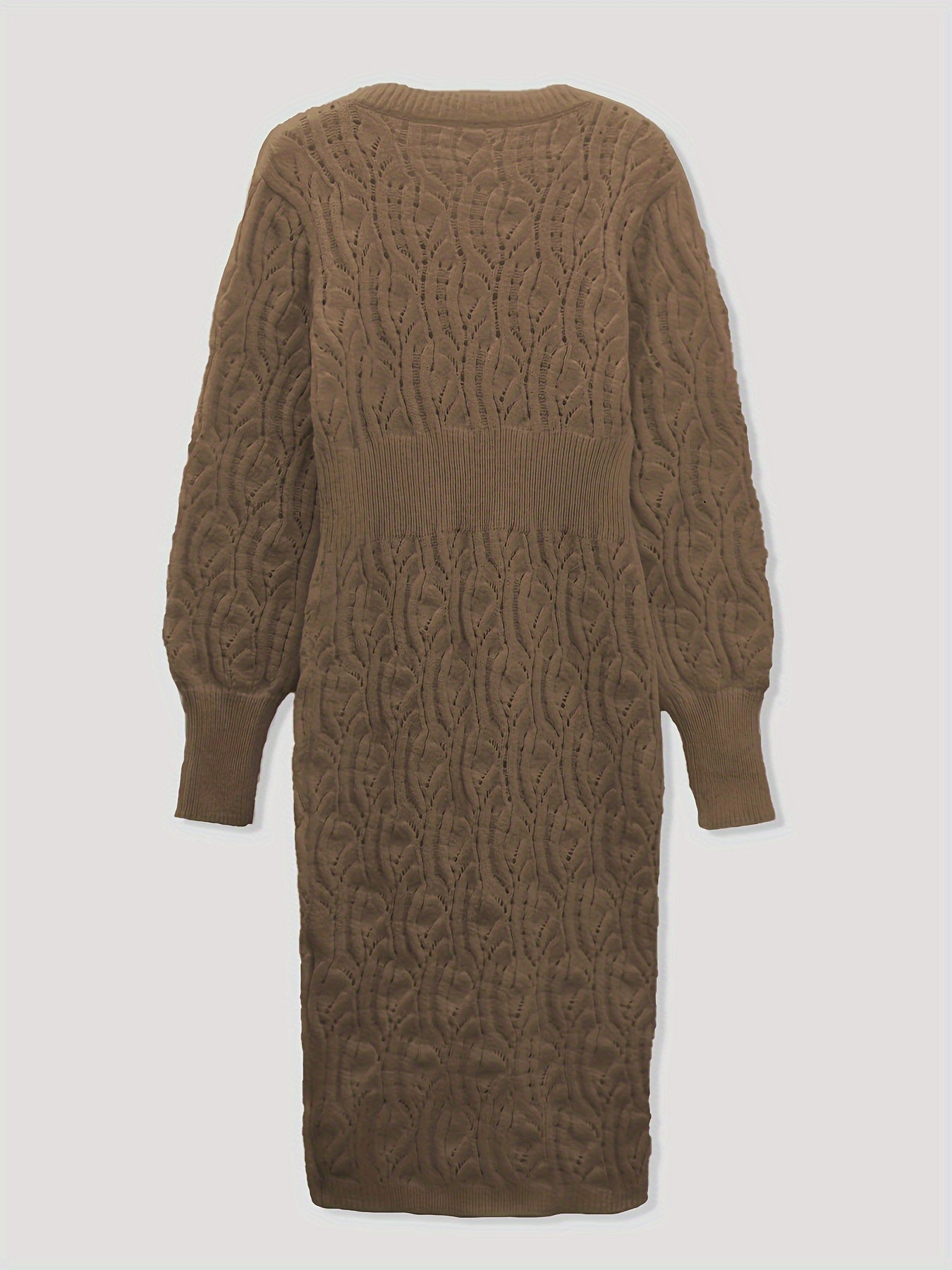 Mila - Elegante Katoenen Midi Jurk met V-Hals en Lange Mouwen