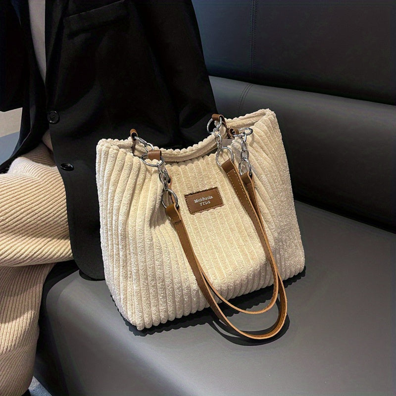 Eva Luxe Velours Côtelé Handtas – Elegant & Ruim met Gouden Ketting