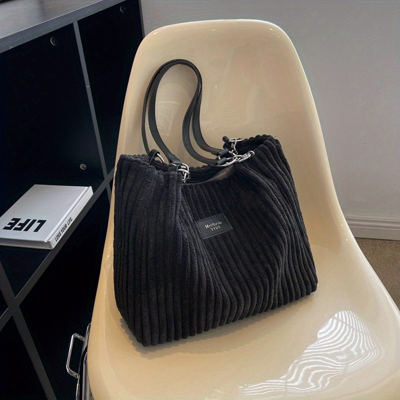 Eva Luxe Velours Côtelé Handtas – Elegant & Ruim met Gouden Ketting