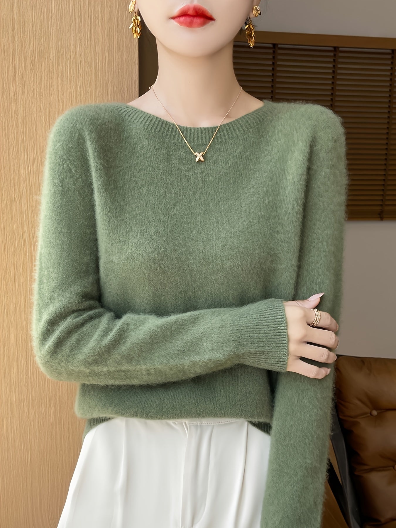 Noa - Wool Shearling Pullover - Elegant & Comfortabel - Met Crew Neck