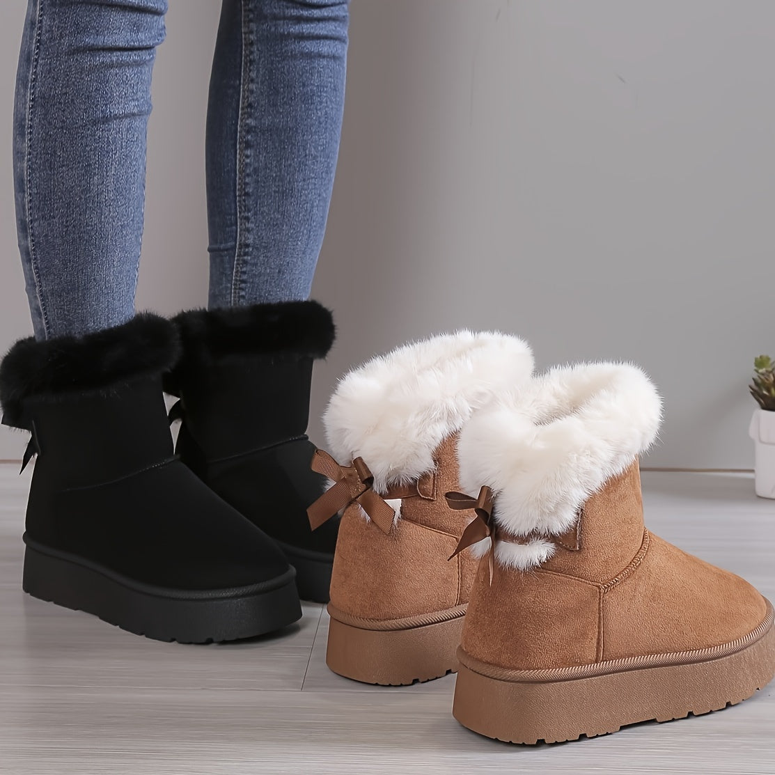 Livia Thermo Laarzen | Warme Pluche Boots met Strik