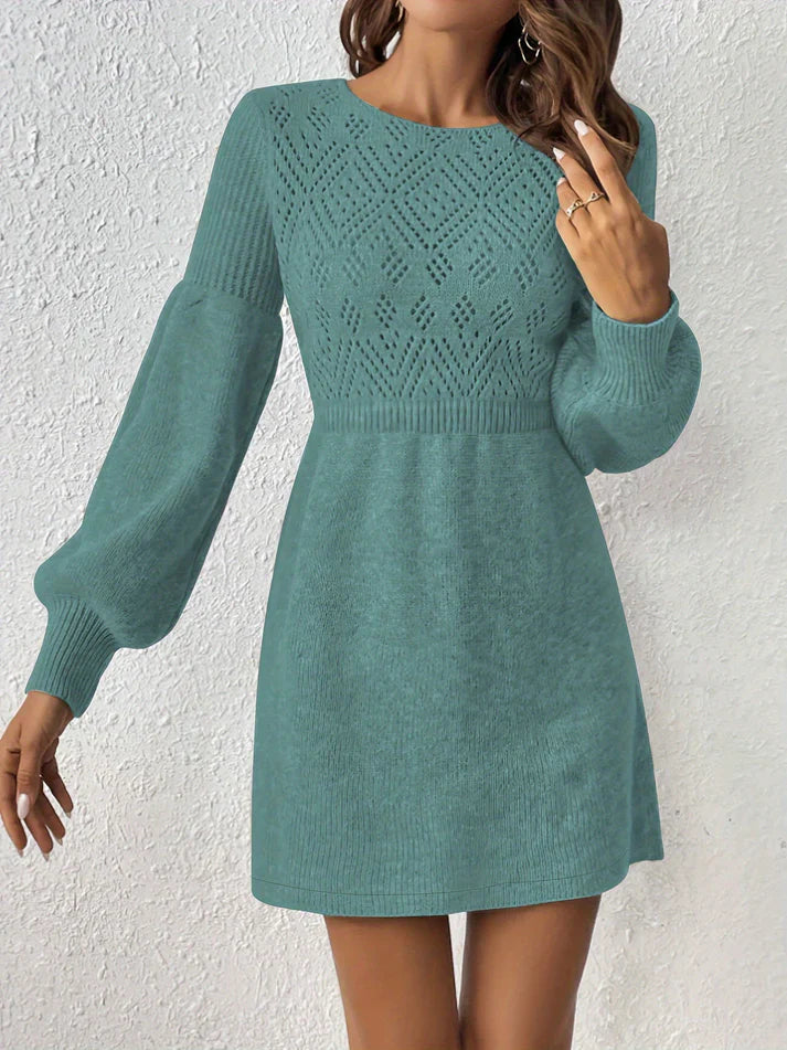 Eliza - Jurk met Eyelet Detail - Elegante A-Lijn & Getailleerde Pasvorm