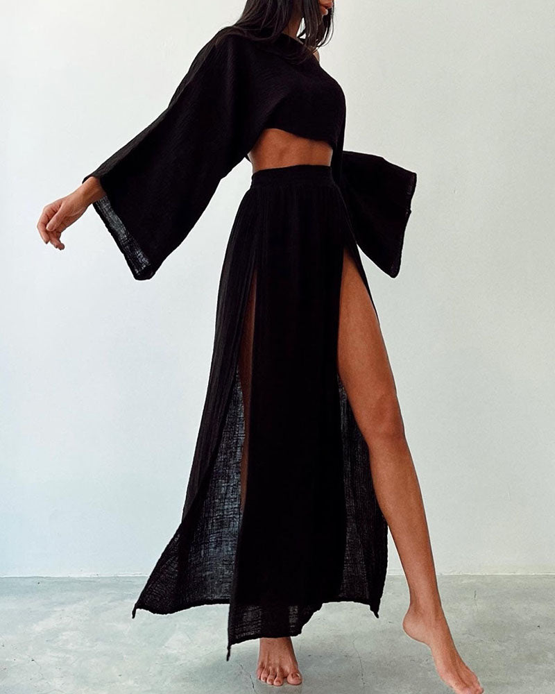 Isabella Comfortabele Katoenen Set met Top en Splitrok