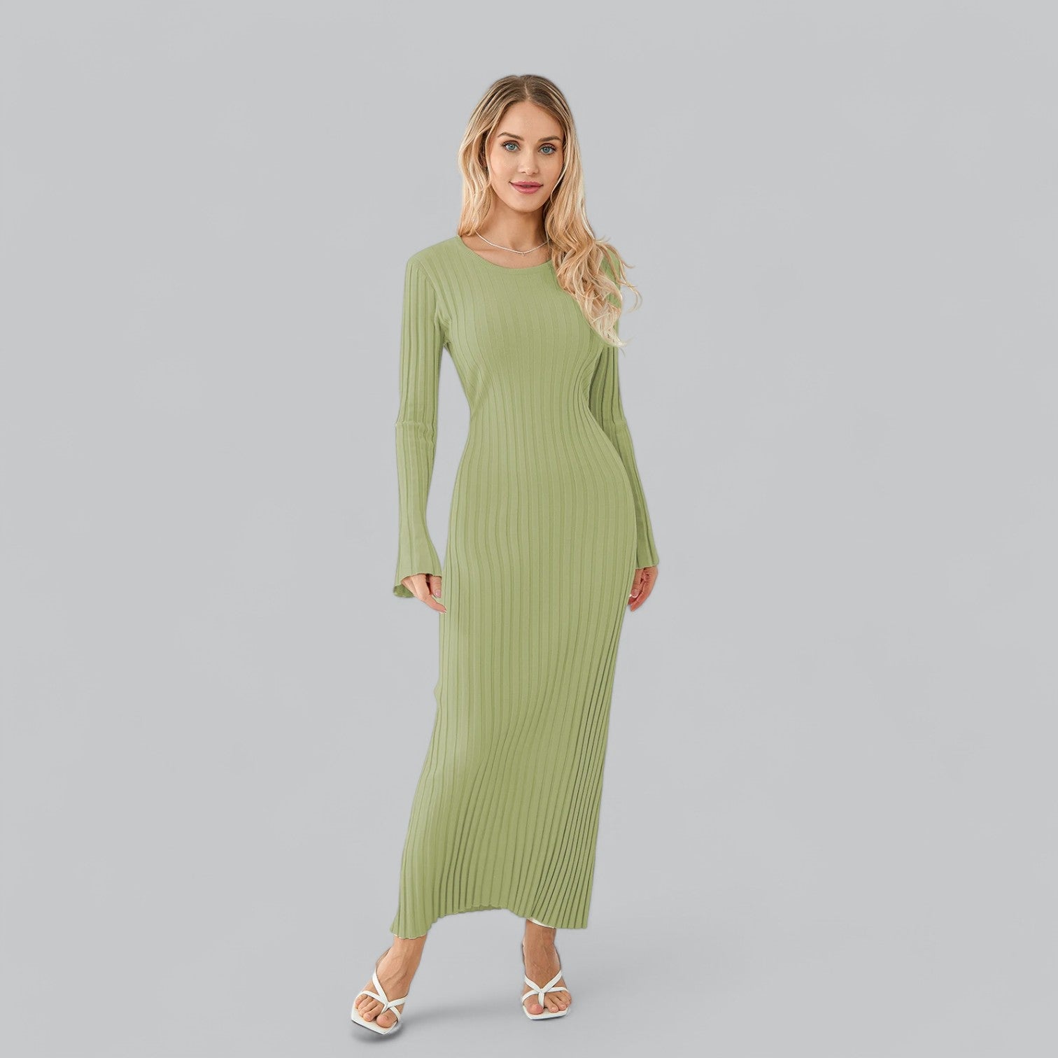 Aurora - Elegant Lace-Up Maxi Jurk met Fluwelen Ribstructuur