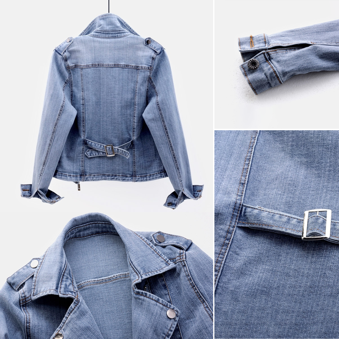 Luna Klassieke Denim Bikerjas met Ritsdetails