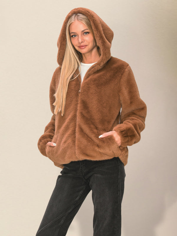 Celine Luxe Teddy Vest met Capuchon en Ritssluiting