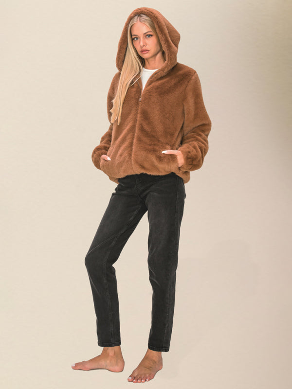 Celine Luxe Teddy Vest met Capuchon en Ritssluiting