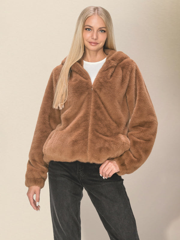 Celine Luxe Teddy Vest met Capuchon en Ritssluiting