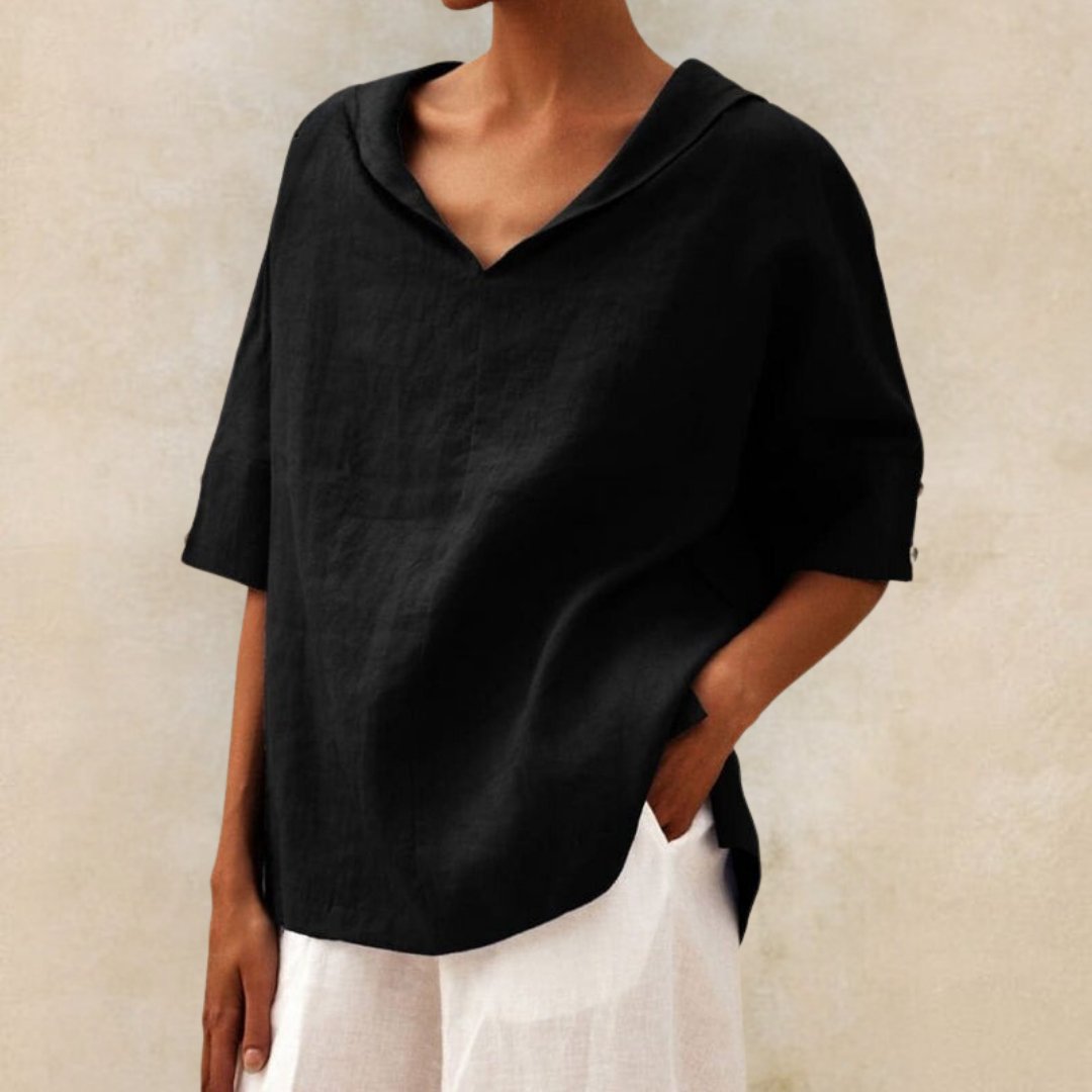 Lena – Comfortabele Luxe Linnen V-Hals Blouse voor Vrouwen