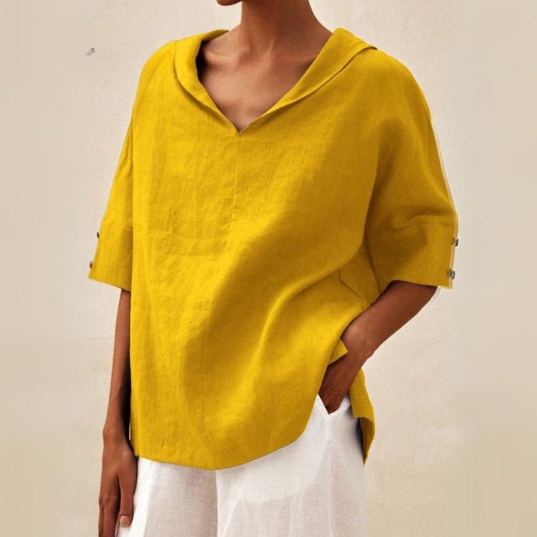 Lena – Comfortabele Luxe Linnen V-Hals Blouse voor Vrouwen