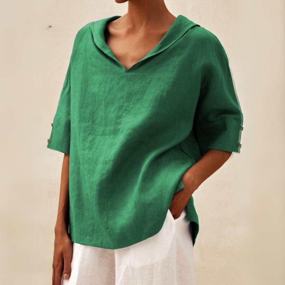 Lena – Comfortabele Luxe Linnen V-Hals Blouse voor Vrouwen