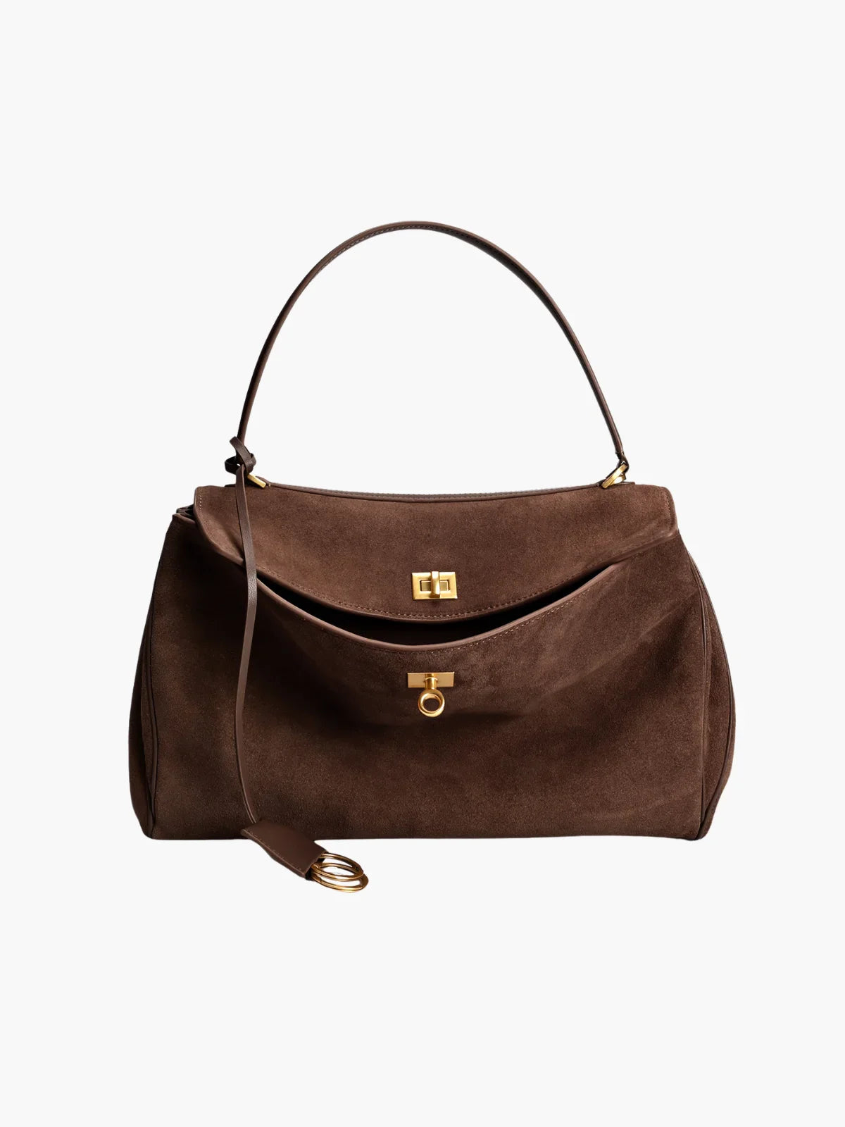 Amara Elegante Suède Satchel met Twist-Lock Sluiting