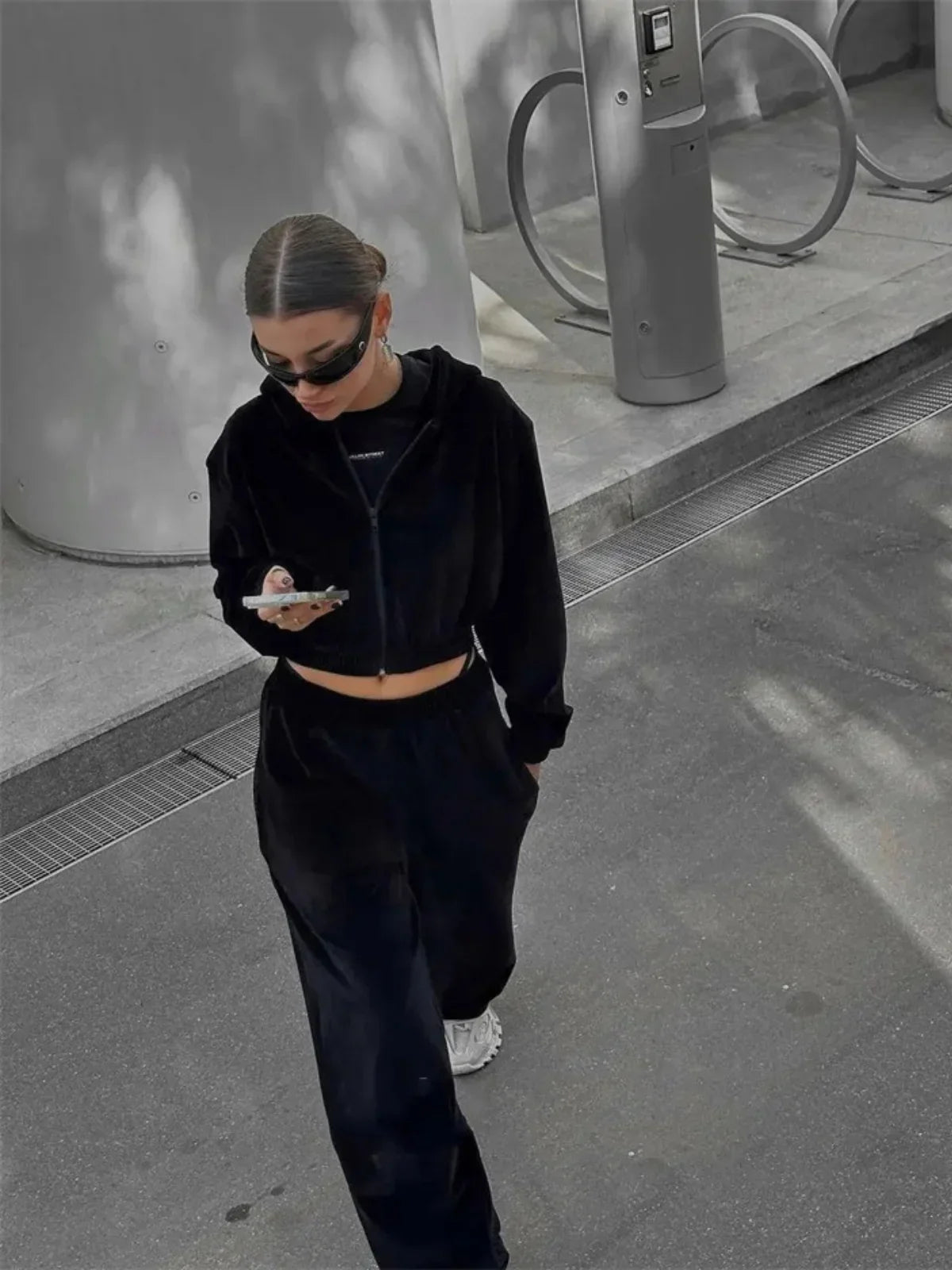 Luna Relax Lounge Set met Cropped Hoodie en Wijde Pijpen