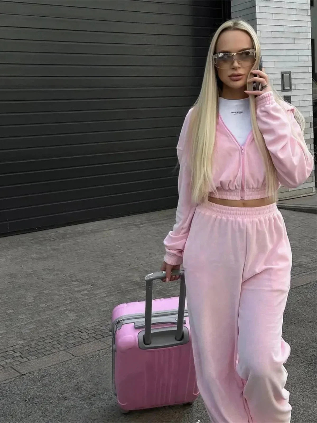 Luna Relax Lounge Set met Cropped Hoodie en Wijde Pijpen