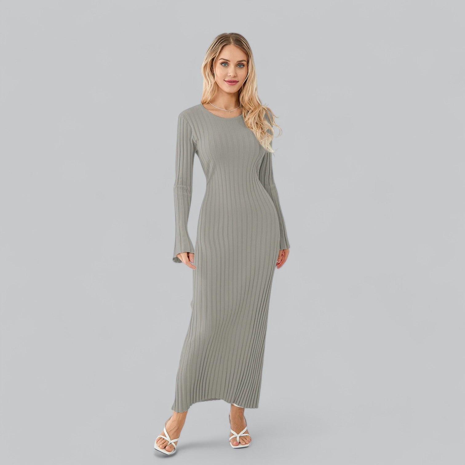 Aurora - Elegant Lace-Up Maxi Jurk met Fluwelen Ribstructuur