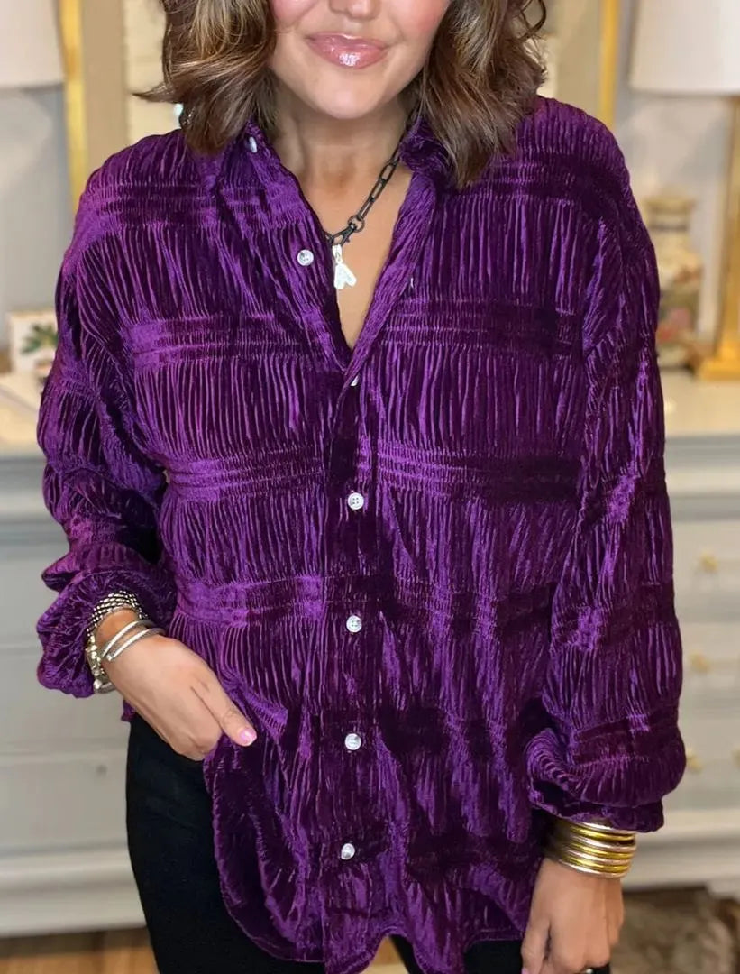 Charlotte | Velvet Blouse with Elegant Ruffles