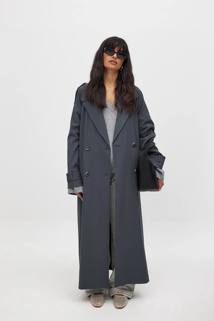 Elena Lange Zwarte Trenchcoat met Dubbele Knoopsluiting