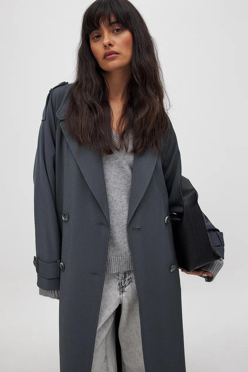 Elena Lange Zwarte Trenchcoat met Dubbele Knoopsluiting