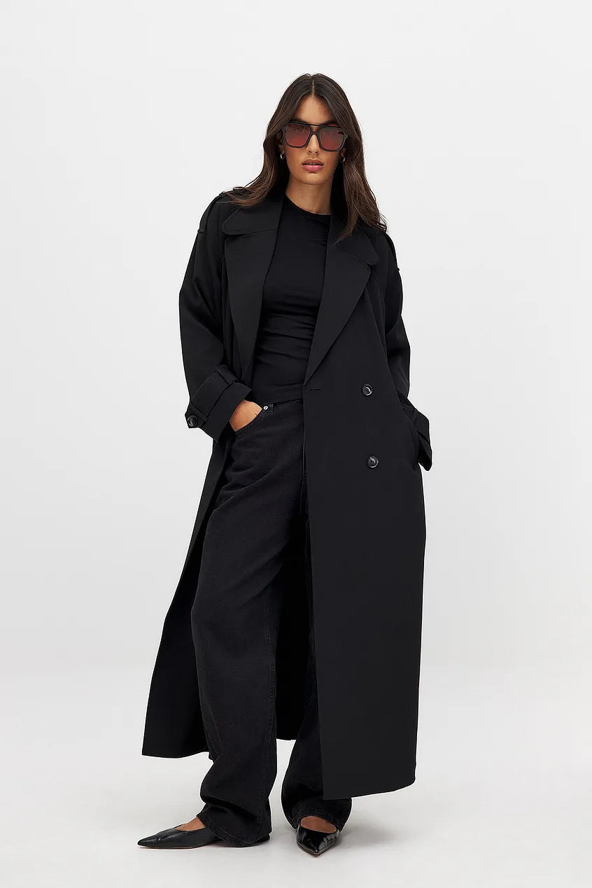 Elena Lange Zwarte Trenchcoat met Dubbele Knoopsluiting