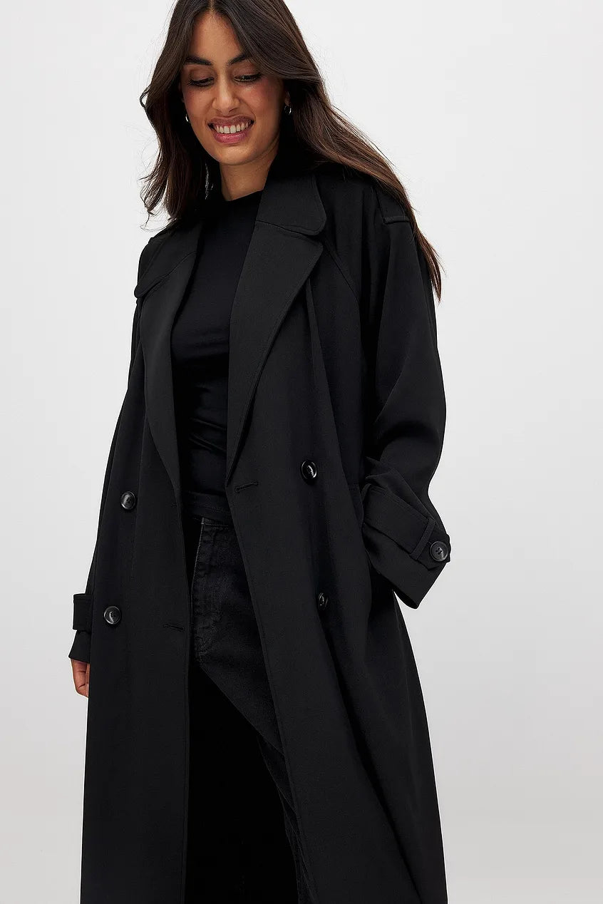 Elena Lange Zwarte Trenchcoat met Dubbele Knoopsluiting